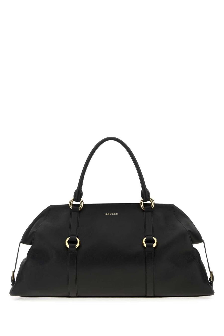 Alexander Mcqueen Farringdon Maxi Top Handle Bag — Black Calf Skinbrass