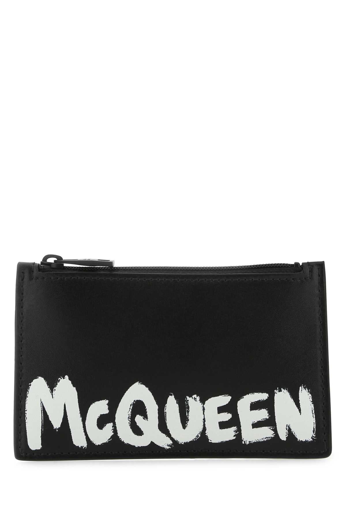 Alexander Mcqueen Leather With Graffiti Branding Card Case — Black Exterior: Wallet
