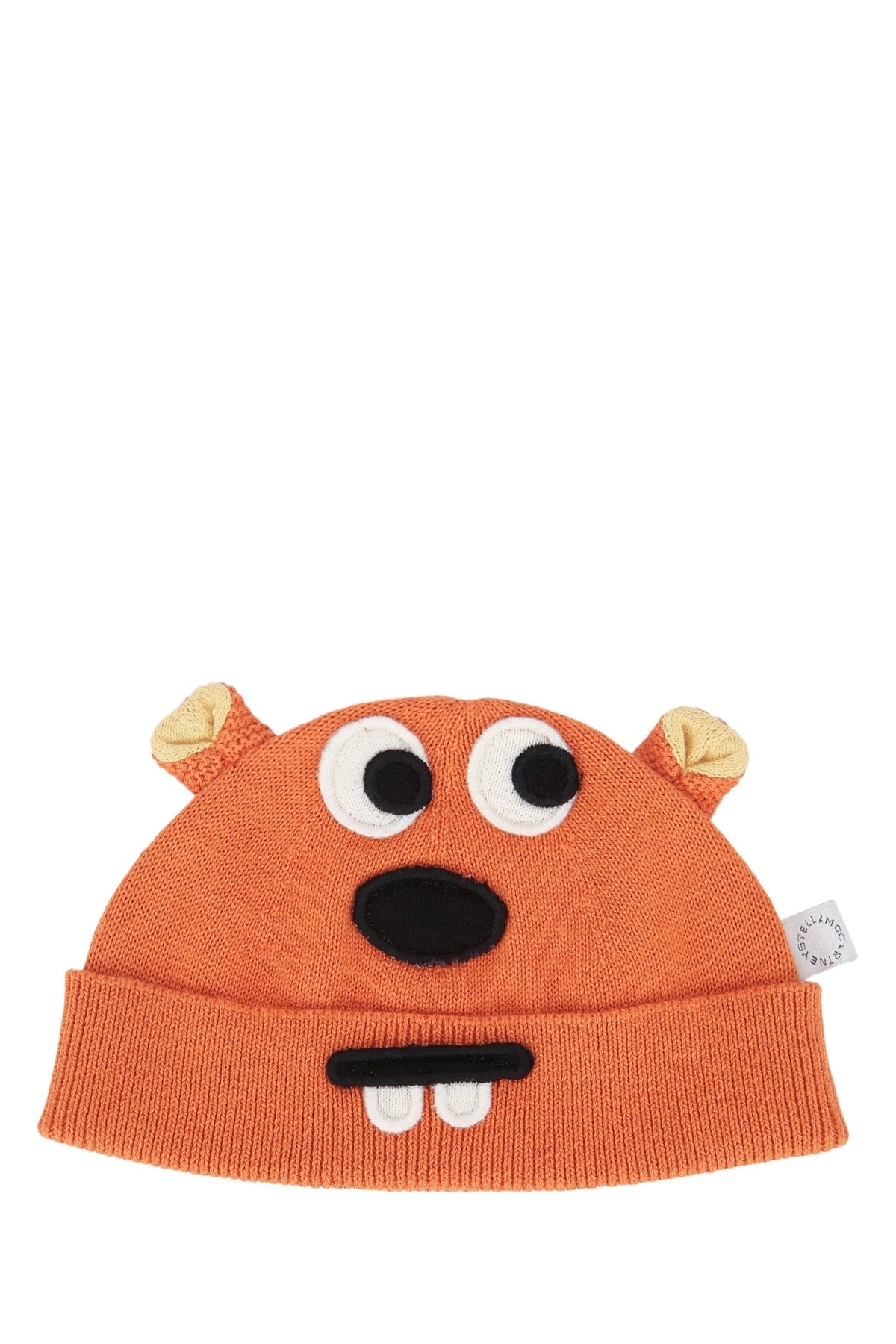 Stella Mccartney Kids Hat Character-Face Knit Winter — Orange Cotton Wool