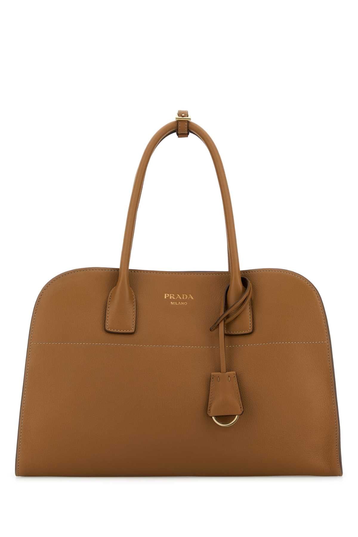 Prada Vitello Leather Shoulder Bag — Brown