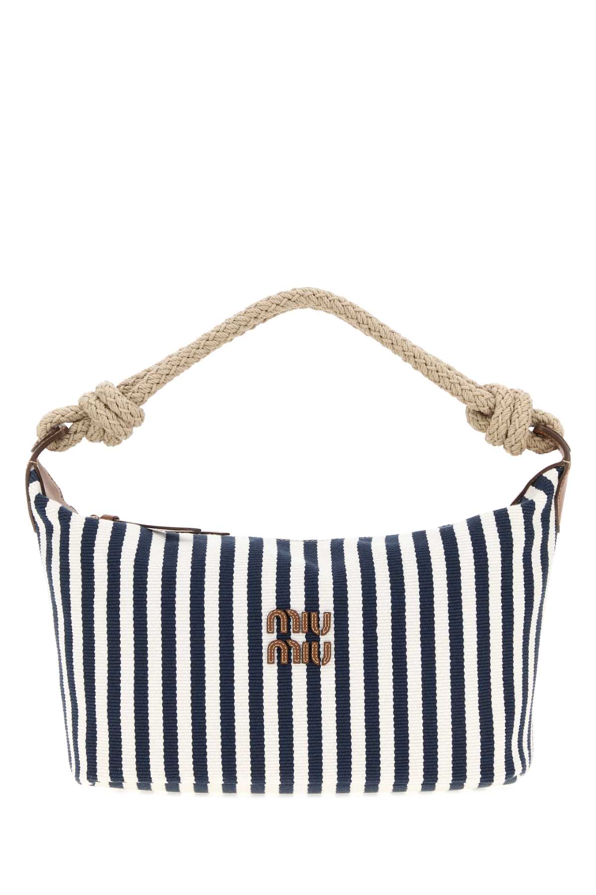 Miu Miu Striped Canvas Shoulder Bag — Navy