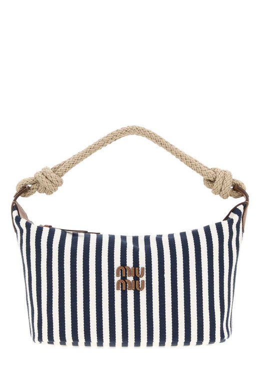 Miu Miu Striped Canvas Shoulder Bag — Navy