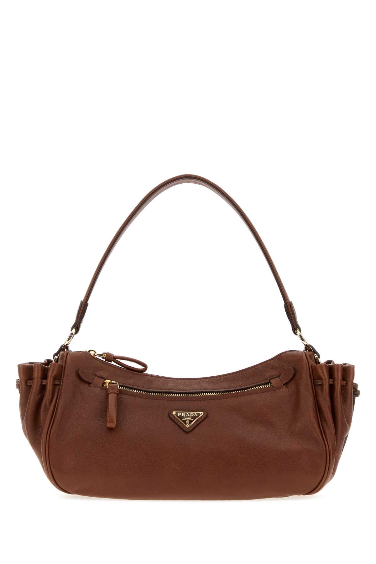 Prada Calf Leather Shoulder Bag — Brown