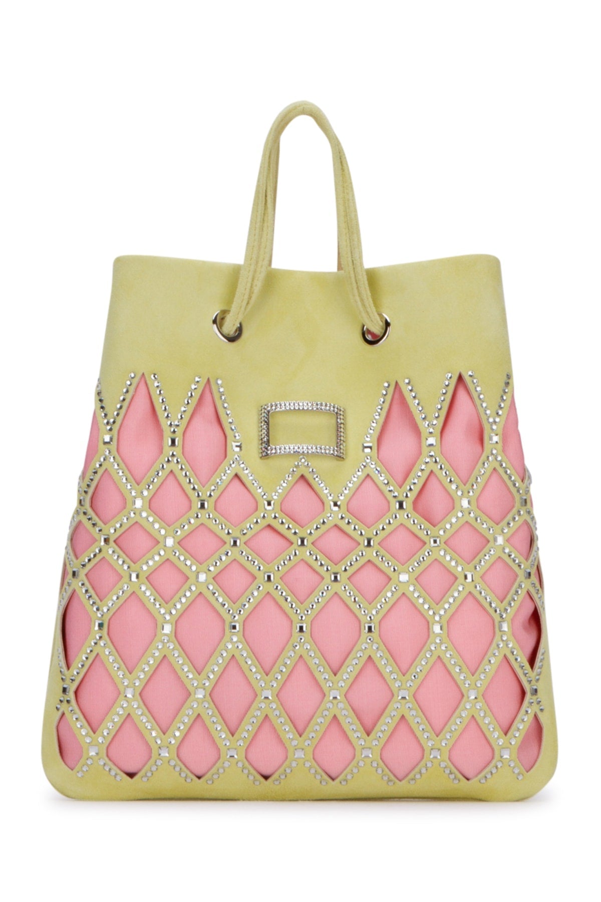 Roger Vivier Crystal-Embellished Diamond Quilted Tote Bag — Yellow Leather