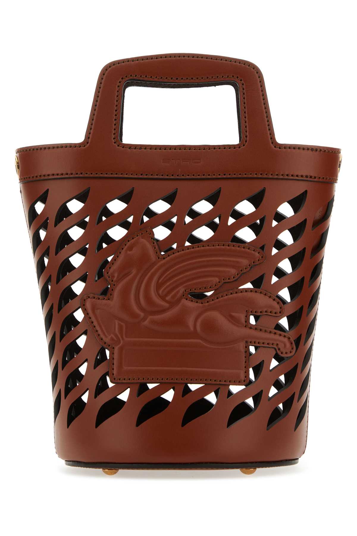 Etro Perforated Leather Bucket Bag — Brown
