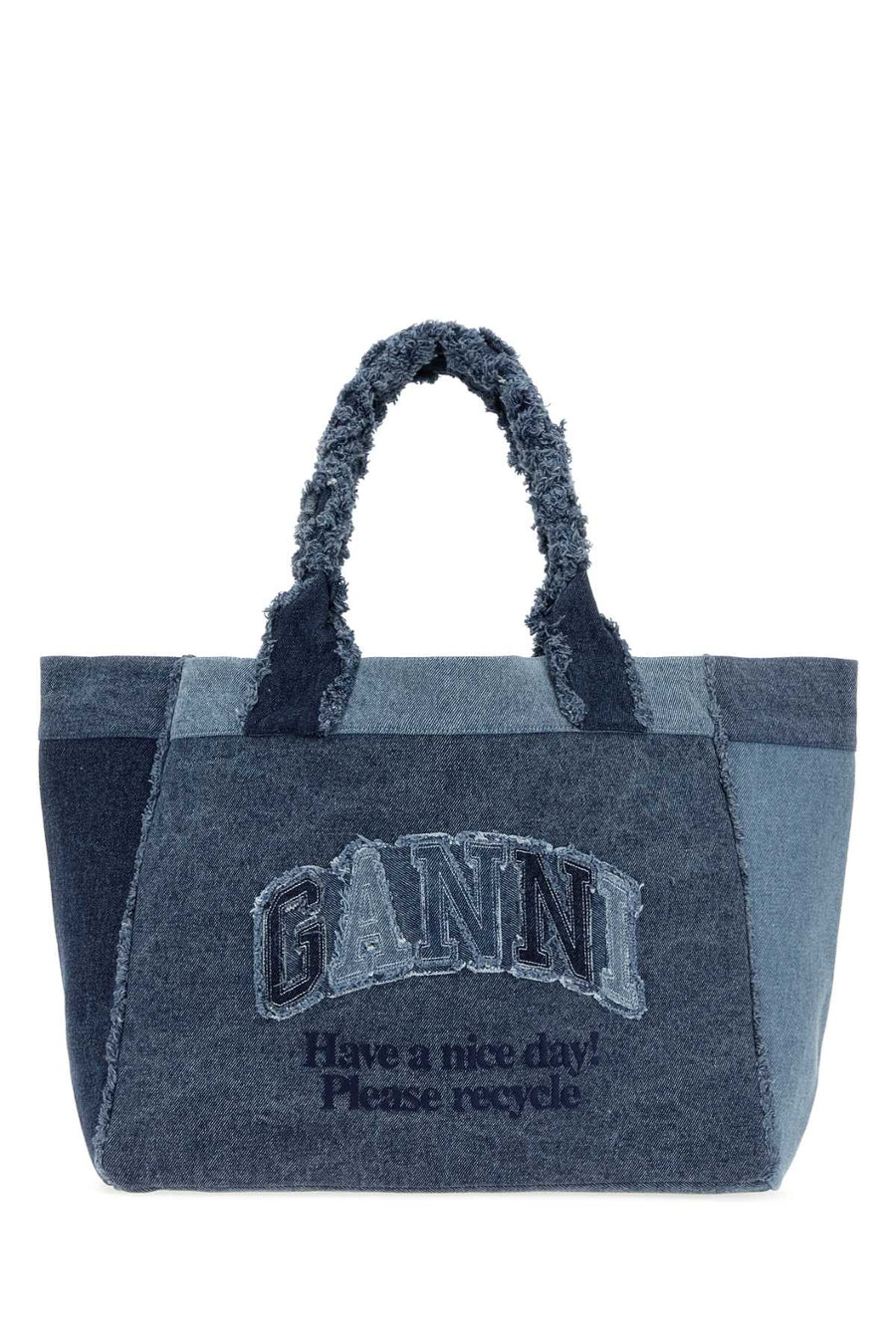 Ganni Trapeze Tote Bag — Blue Exterior: Fabric