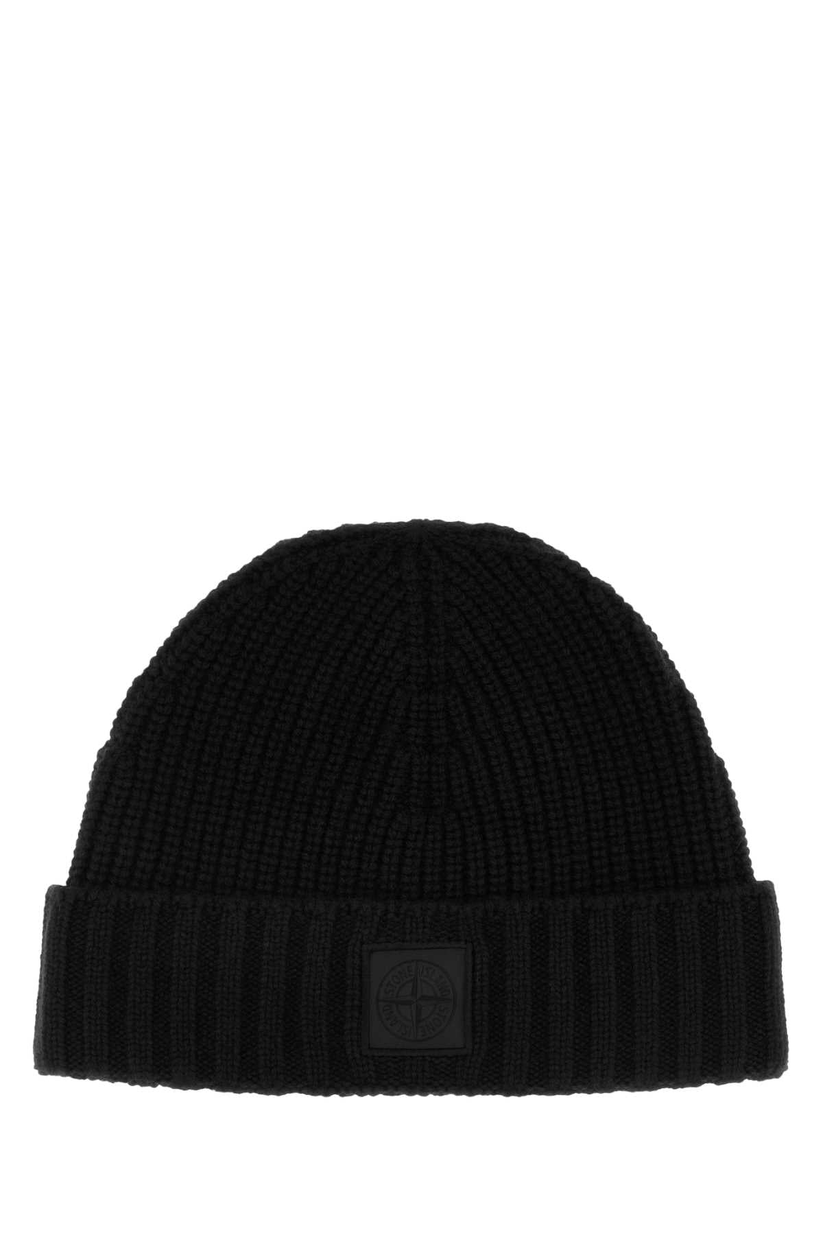 Stone Island L2s15n100006s01ff Cashmere Ribbed Beanie — Black Exterior: Beanies