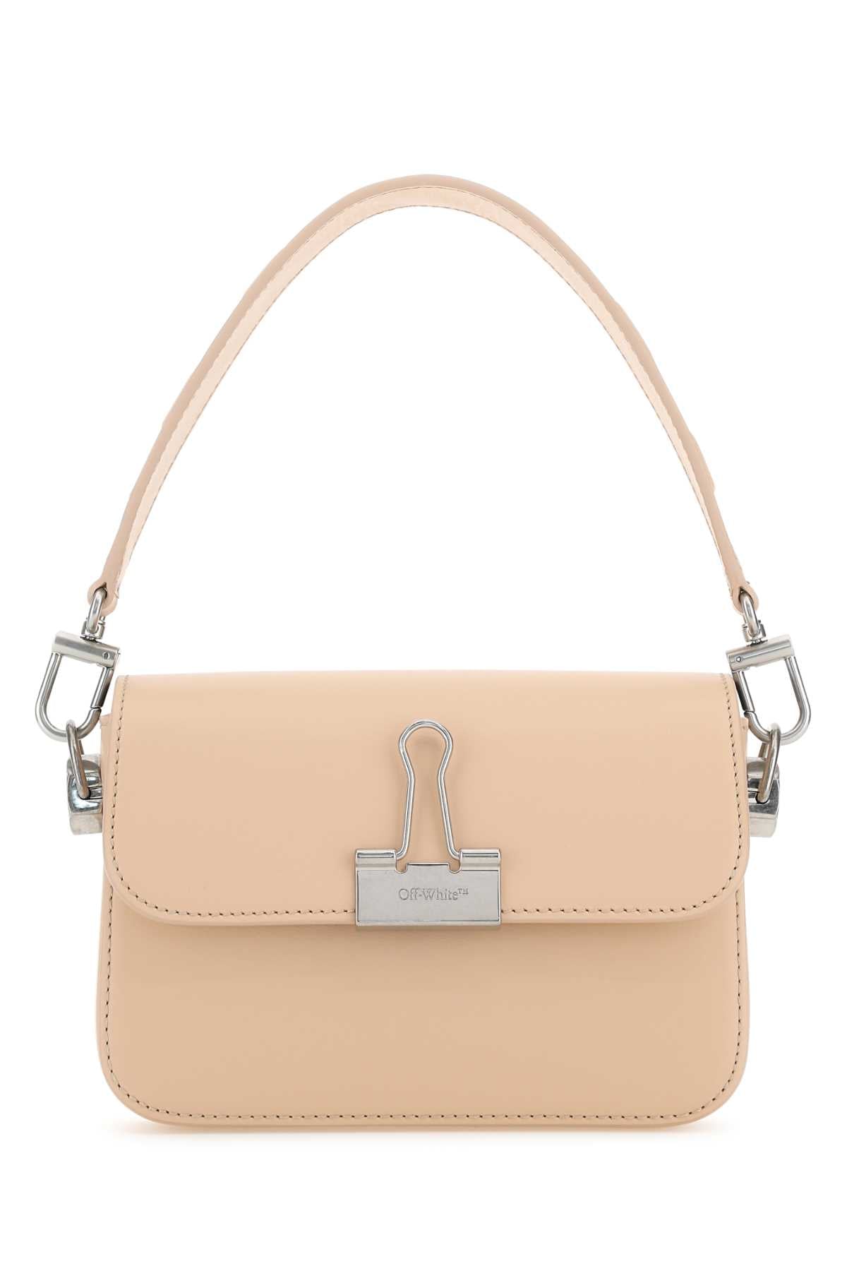 Off-White Binder Clasp Leather Shoulder Bag — Beige
