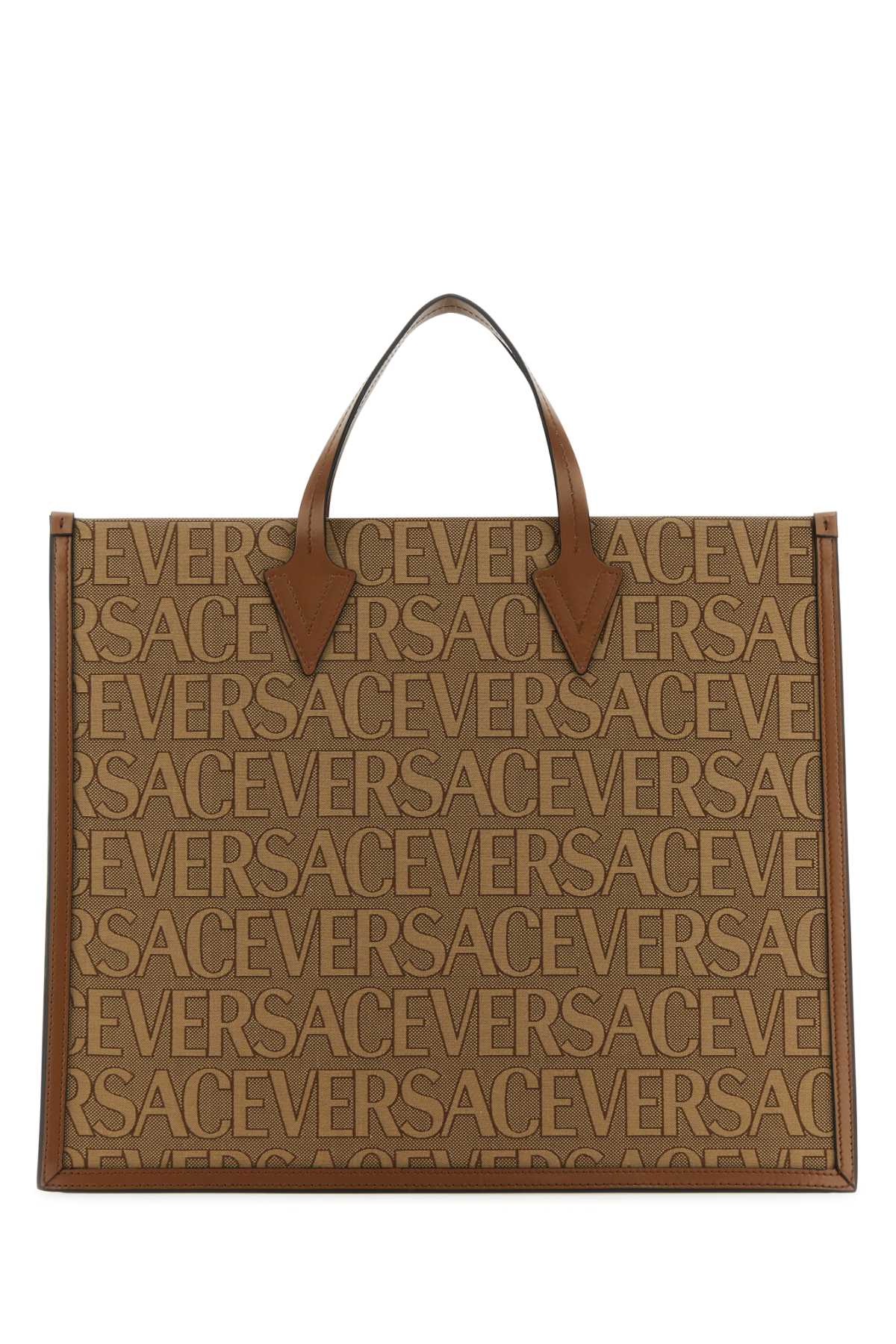 Versace Logo-Embroidered Canvas Tote Bag — Beige
