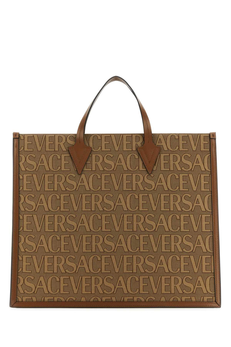 Versace Logo-Embroidered Canvas Tote Bag — Beige
