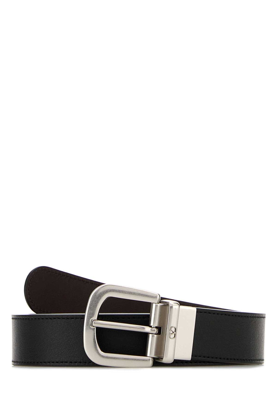Valentino Garavani Leather With Silver Buckle Belt — Black