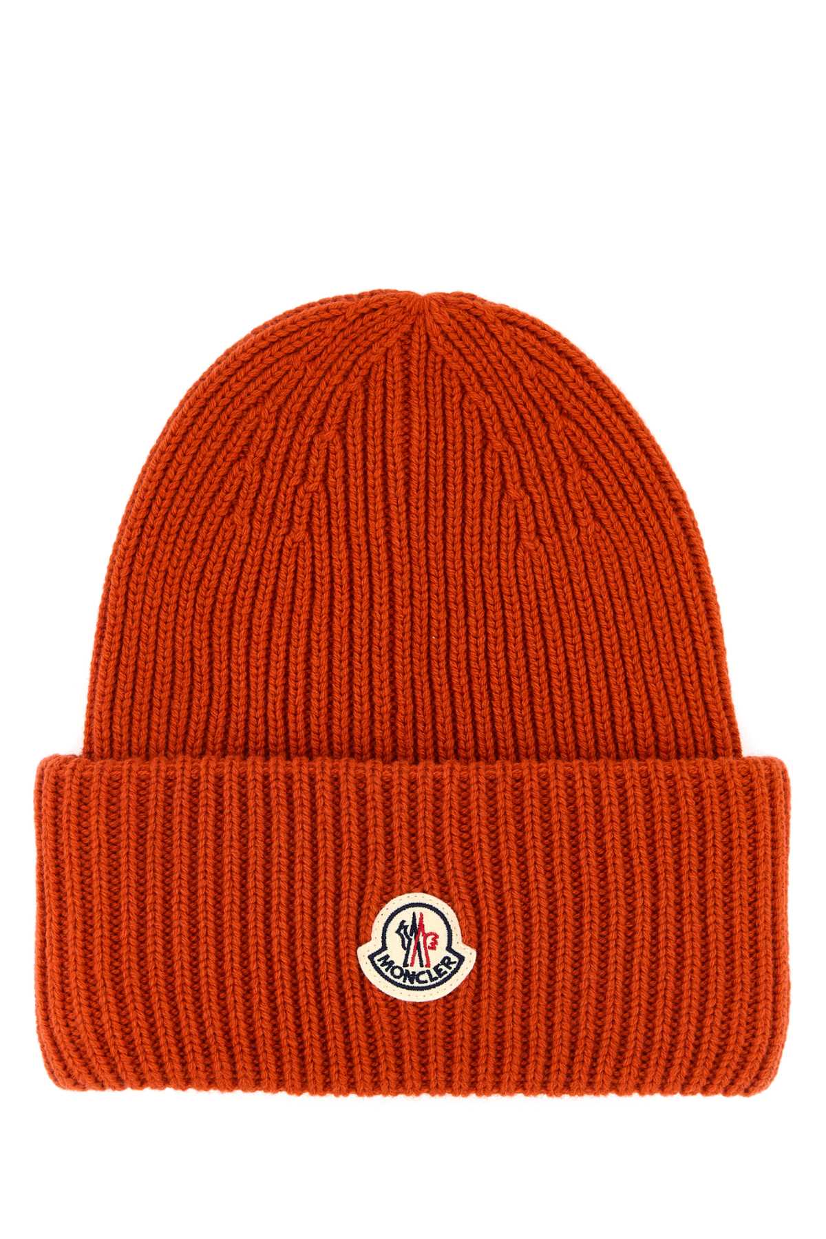 Moncler Hat Ribbed Wool-Cashmere Beanie — Orange Beanies