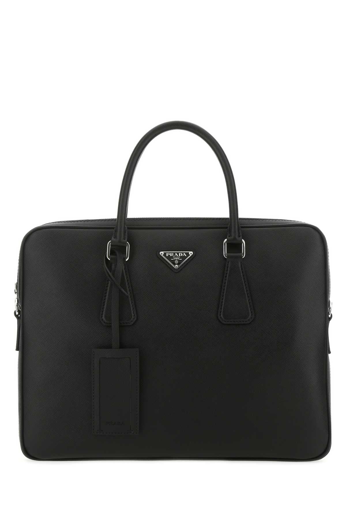 Prada Saffiano Travel Top Handle Bag — Black Vitello