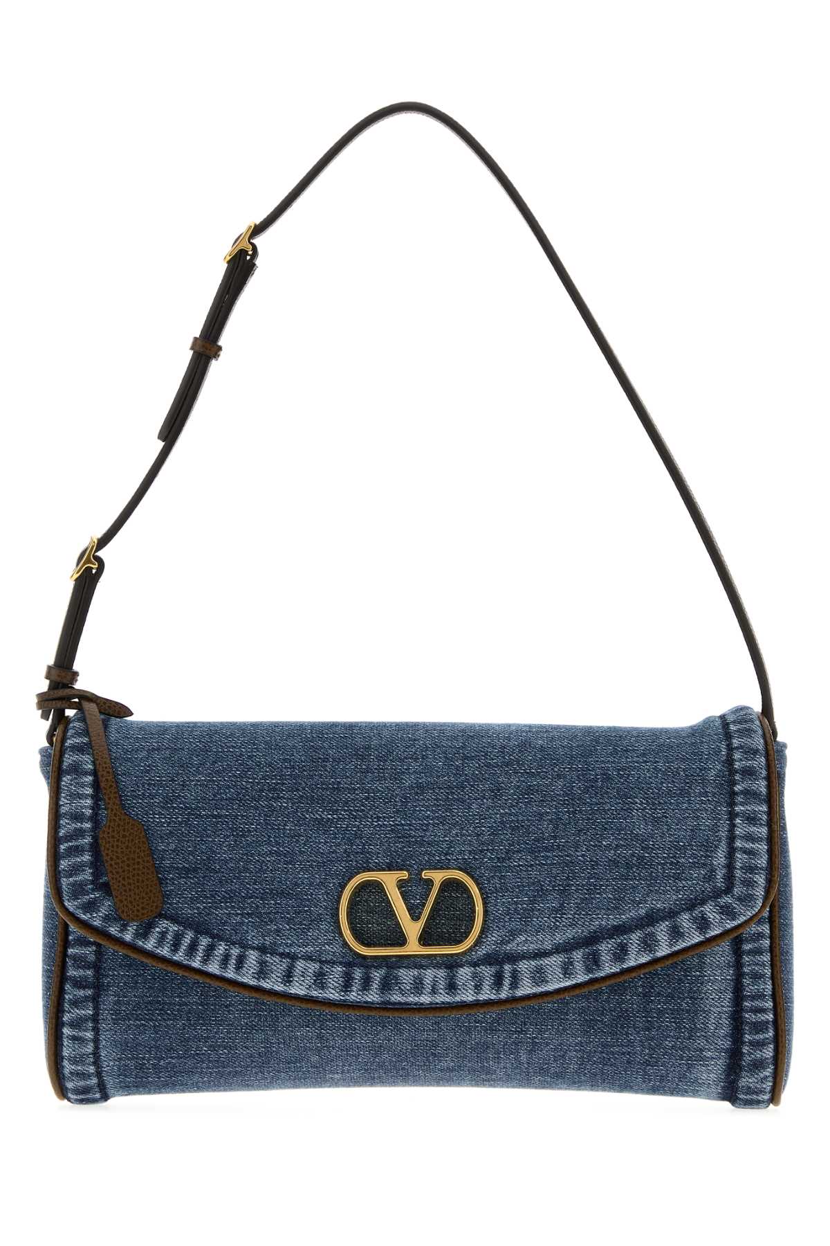 Valentino Garavani Denim With Leather Trim Shoulder Bag — Blue