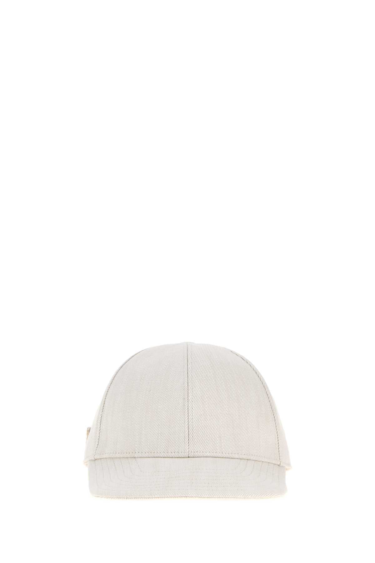 Prada Hat Chalk Denim Baseball Cap — White Exterior: Cotton Caps