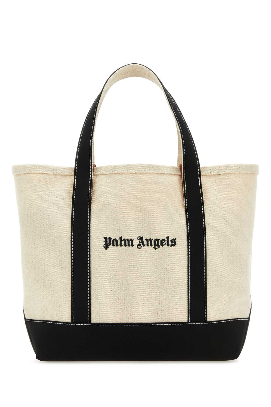 Palm Angels Canvas & Leather Trim Tote Bag — Beige Exterior: Cotton