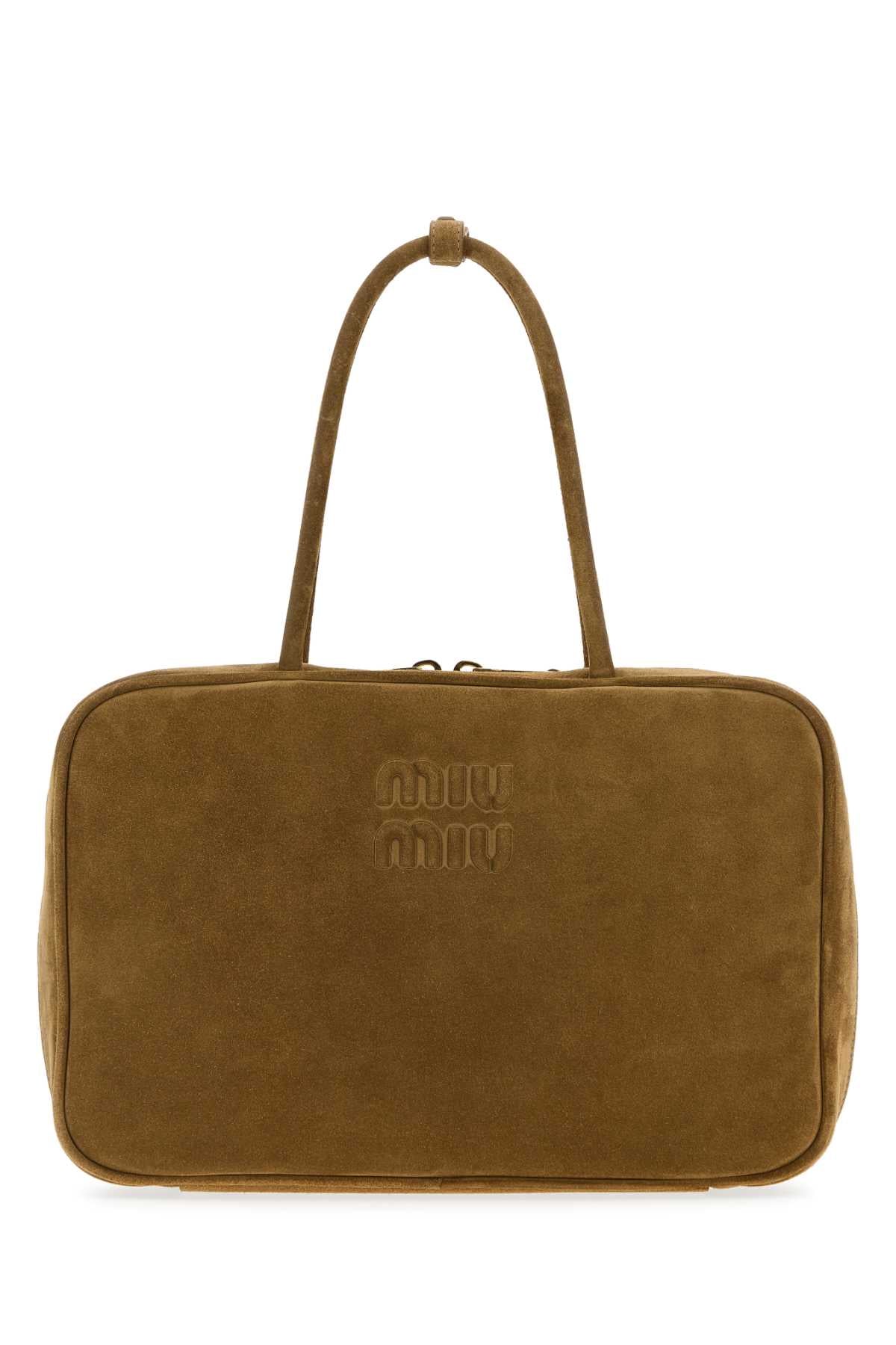 Miu Miu Embossed Logo Calfleather Shoulder Bag — Brown