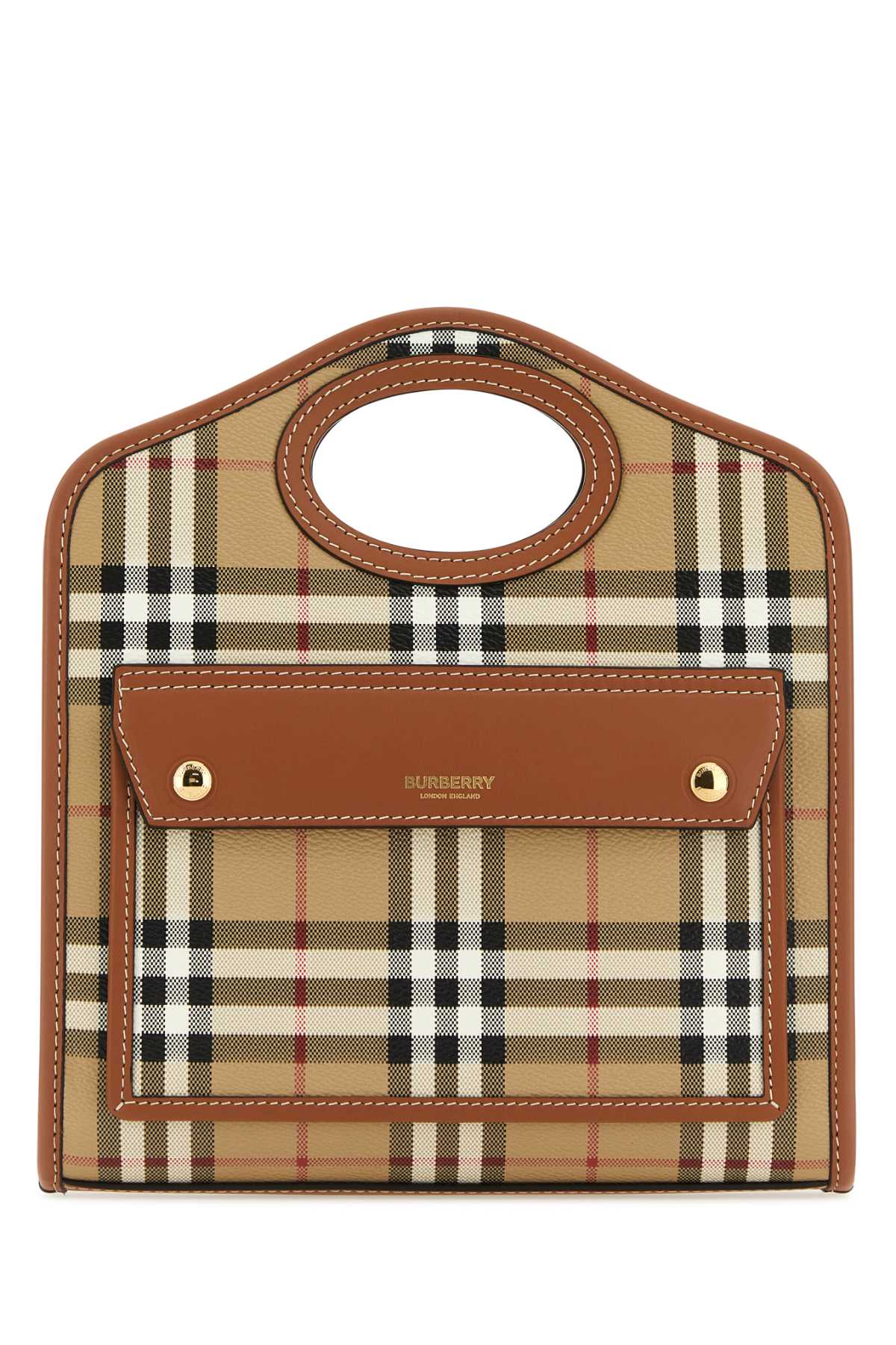 Burberry Vintage Check Canvas Top Handle Bag — Brown