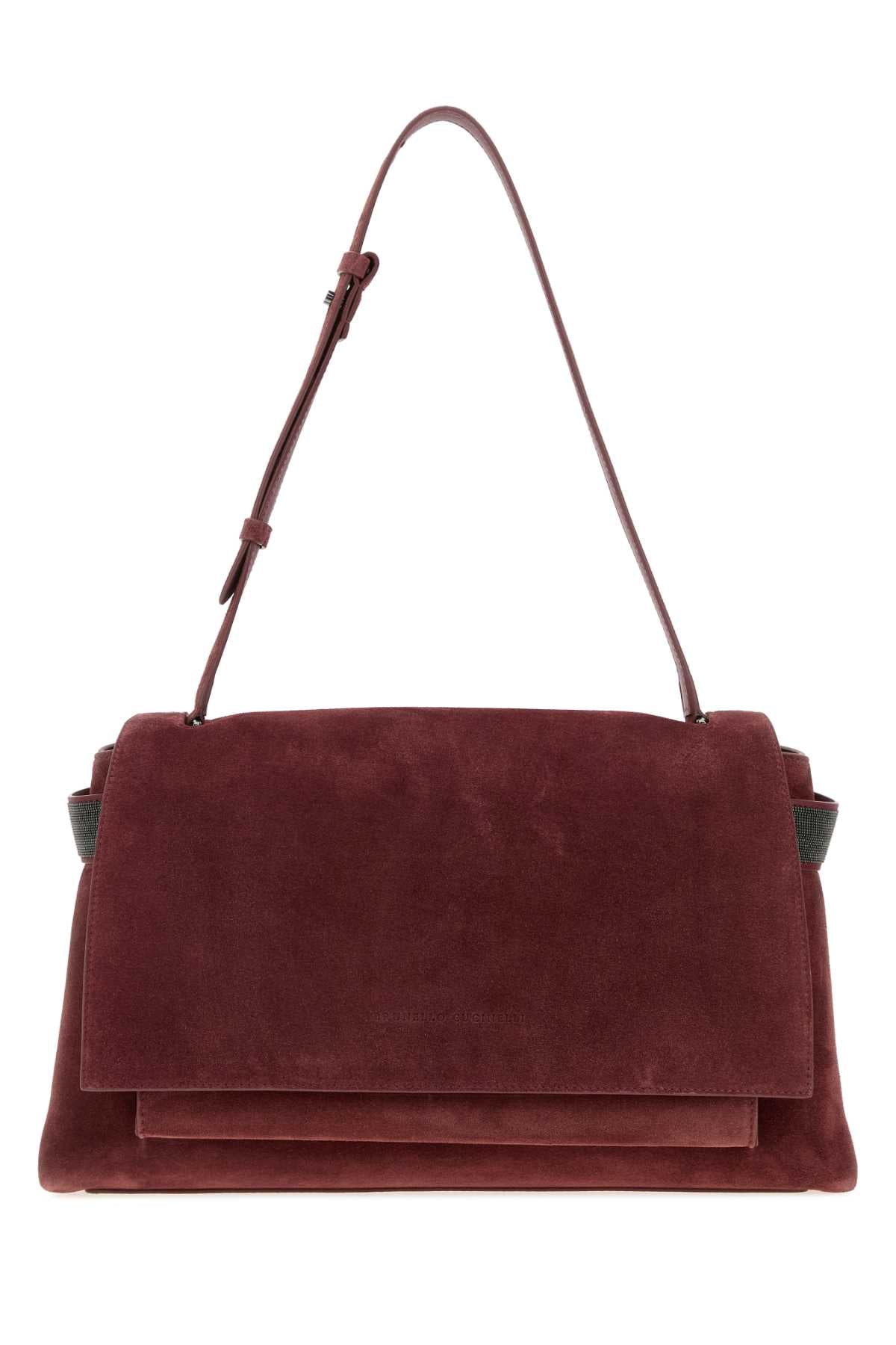Brunello Cucinelli Suede Shoulder Bag — Burgundy