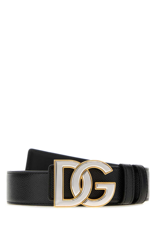 Dolce & Gabbana Logo Buckle Leather Belt — Black Exterior