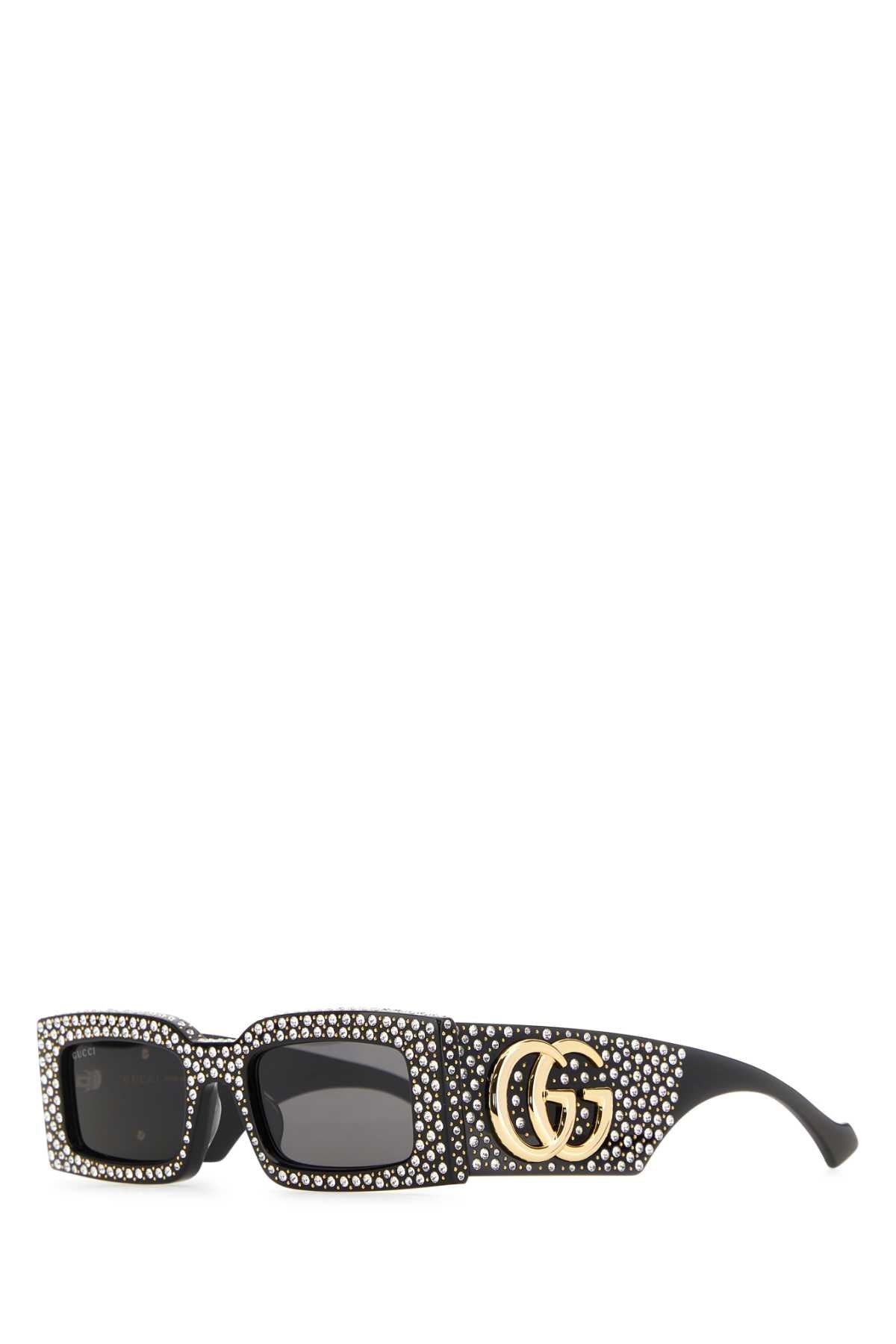Gucci Crystal-Embellished Acetate Sunglasses — Black Exterior