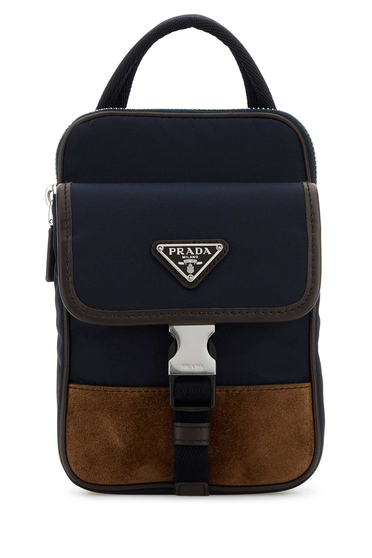 Prada Two-Tone Nylon And Suede Phone Wallet — Navy Poliammidericiclata-vitello