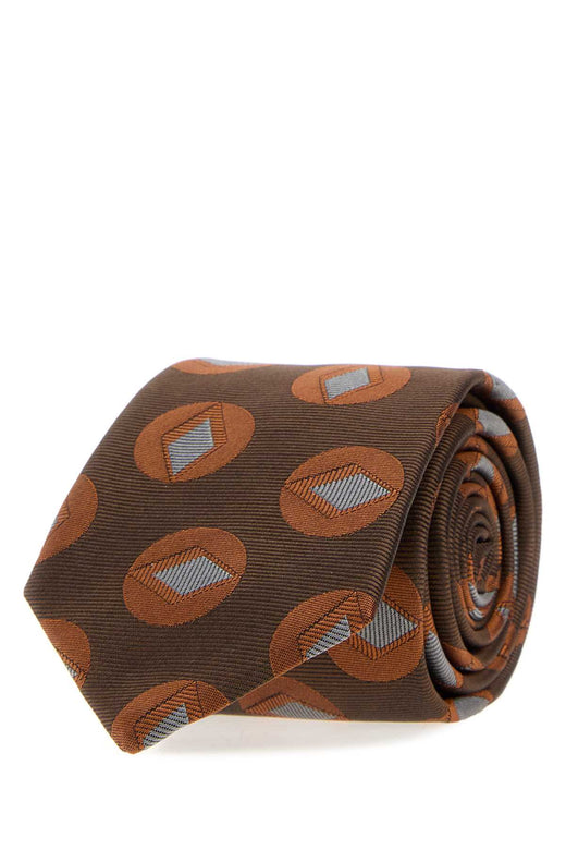 Giorgio Armani Geometric-Jacquard Silk Necktie — Brown Exterior: Lining: Neckties