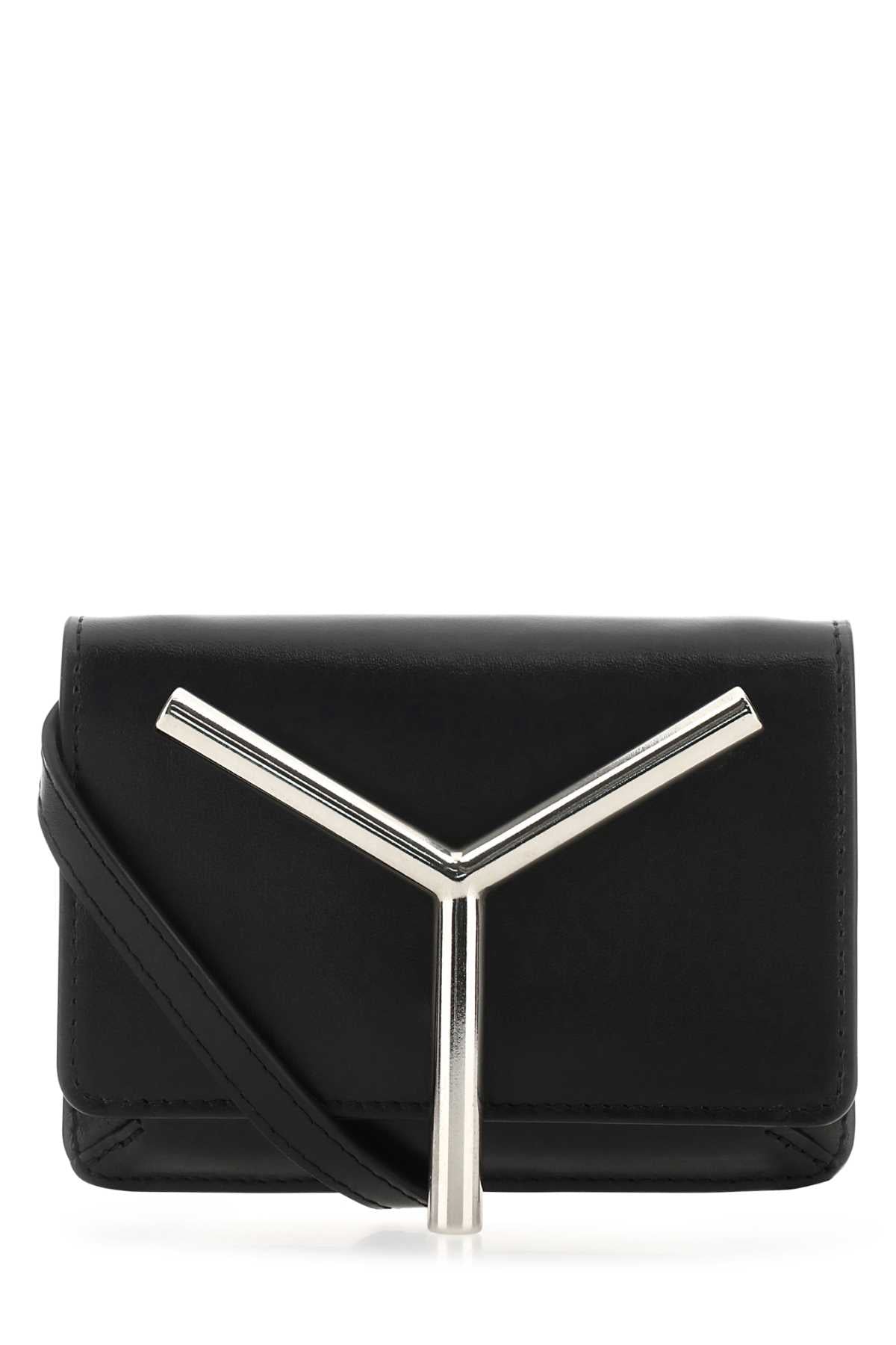 Y-Project Angular V-Clasp Leather Crossbody Bag — Black