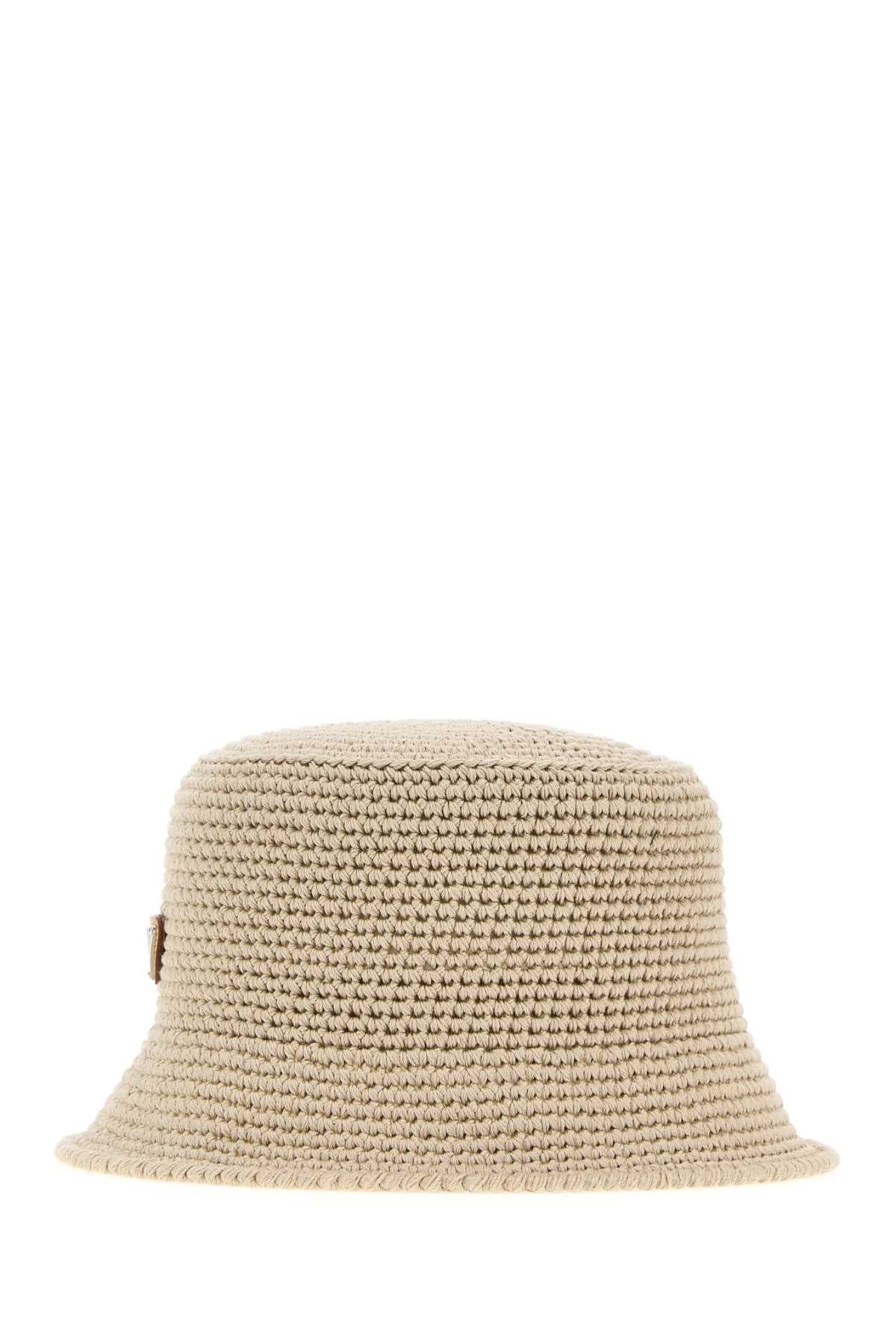 Prada Crocheted Cotton Bucket Hat — Beige Exterior