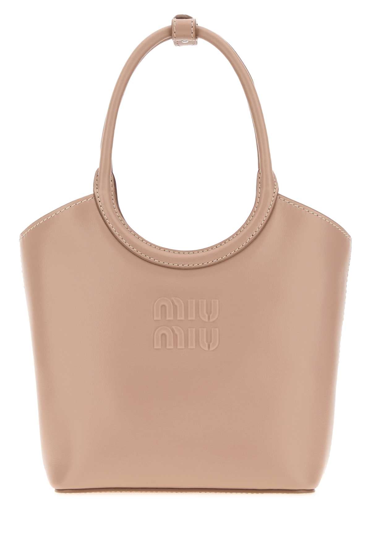 Miu Miu Embossed Logo Leather Shoulder Bag — Beige