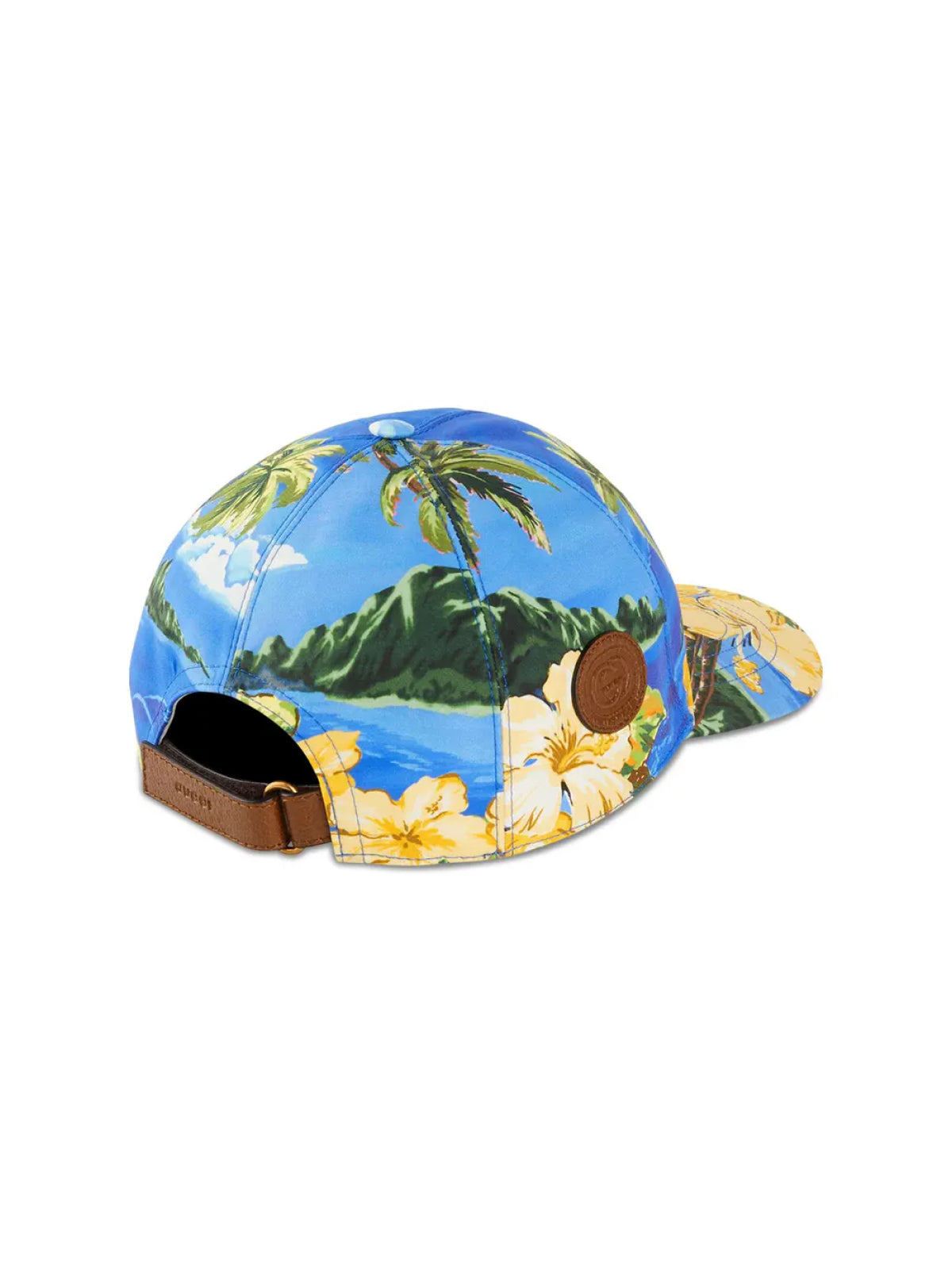 Gucci 7006004hapr8464 Hawaiian Print Logo Patch Baseball Cap — Blue Cotton Caps