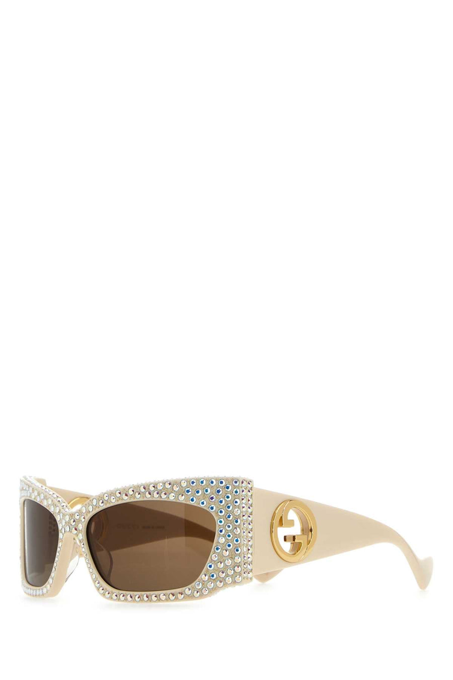 Gucci Crystal-Embellished Acetate Sunglasses — Ivory