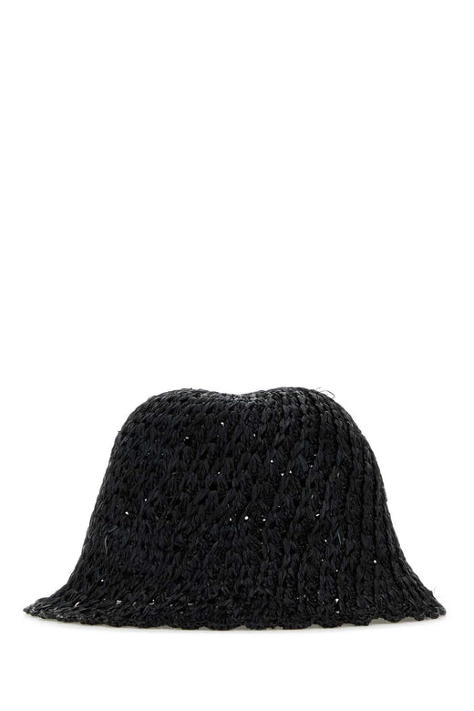 Helen Kaminski Rio Raffia Crochet Bucket Hat — Black Exterior