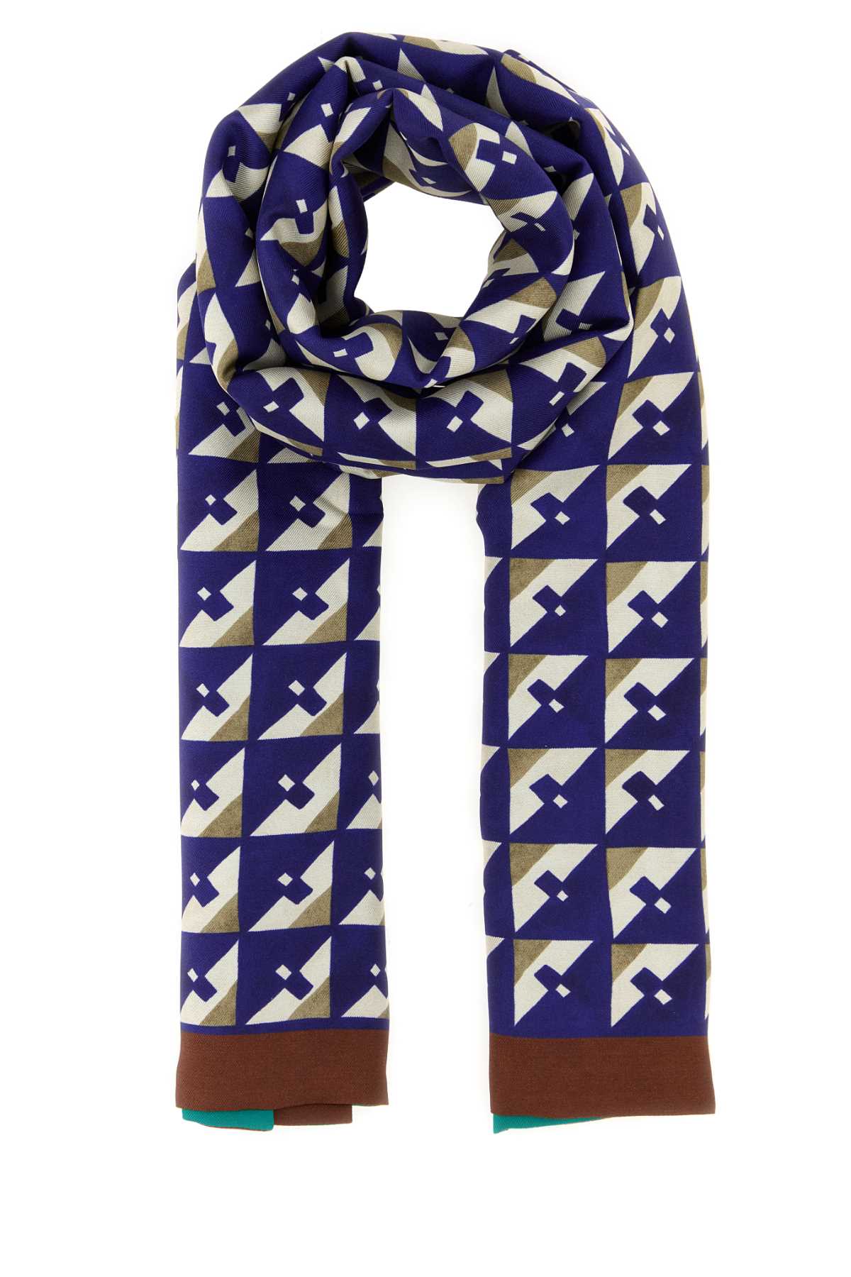 Miu Miu Printed Silk Foulard Scarf — Navy Exterior: Scarfs