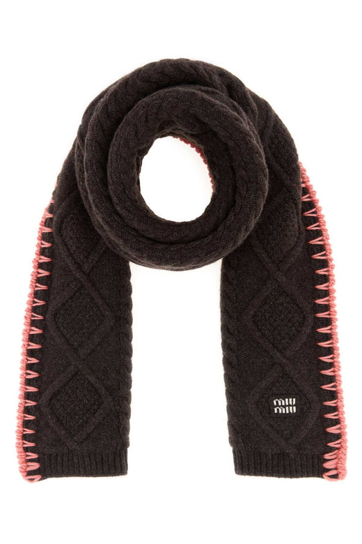 Miu Miu Virgin Wool & Cashmere Blend With Contrast Edges Scarf — Black Scarfs