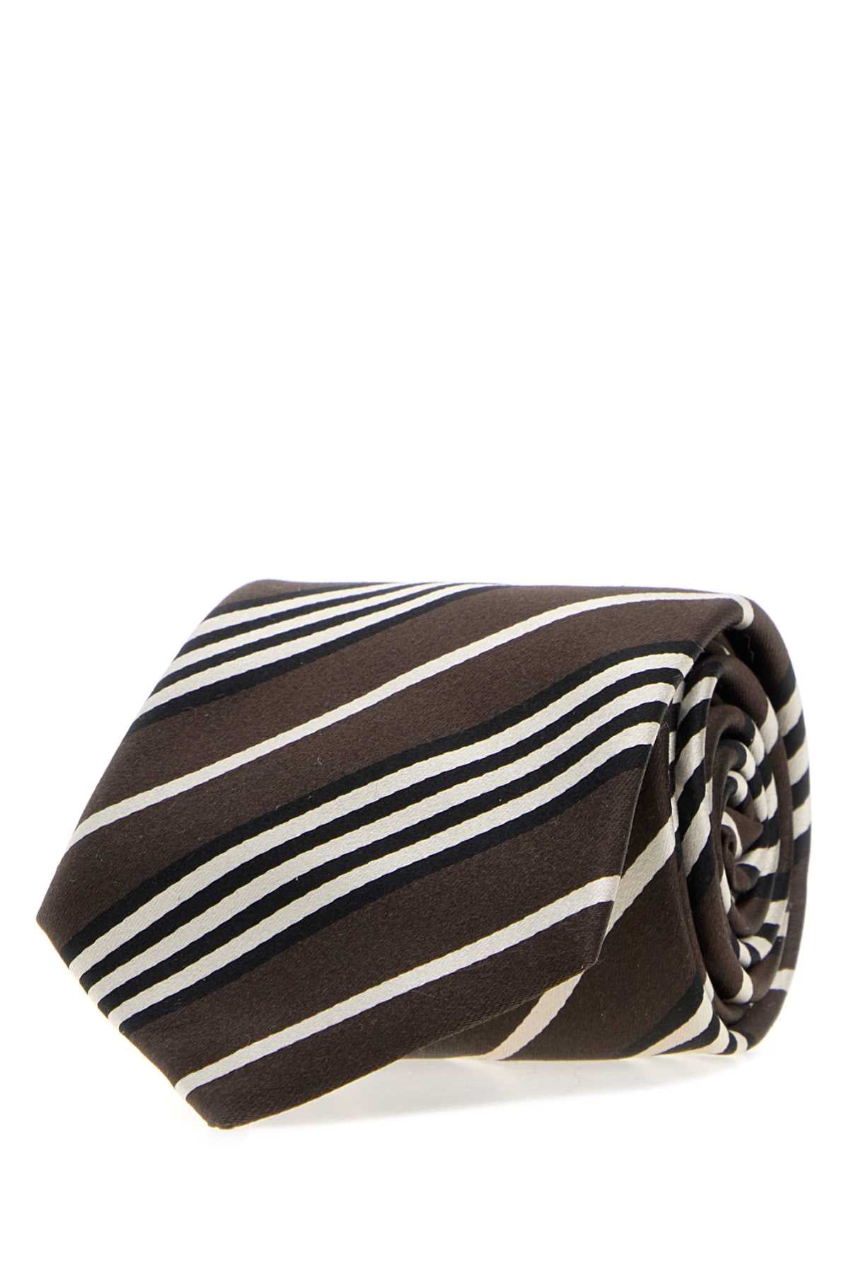 Saint Laurent Striped Silk Necktie — Brown Exterior: Lining: Neckties
