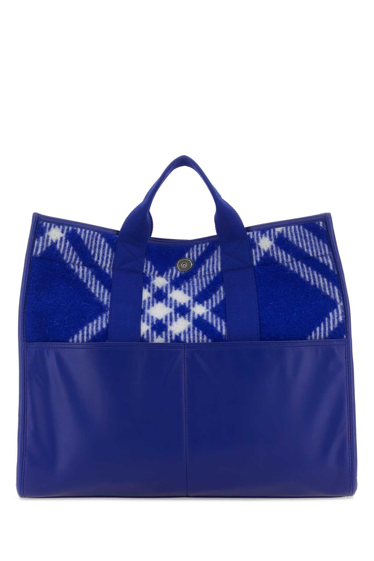 Burberry Embroidered Wool & Leather Tote Bag — Blue