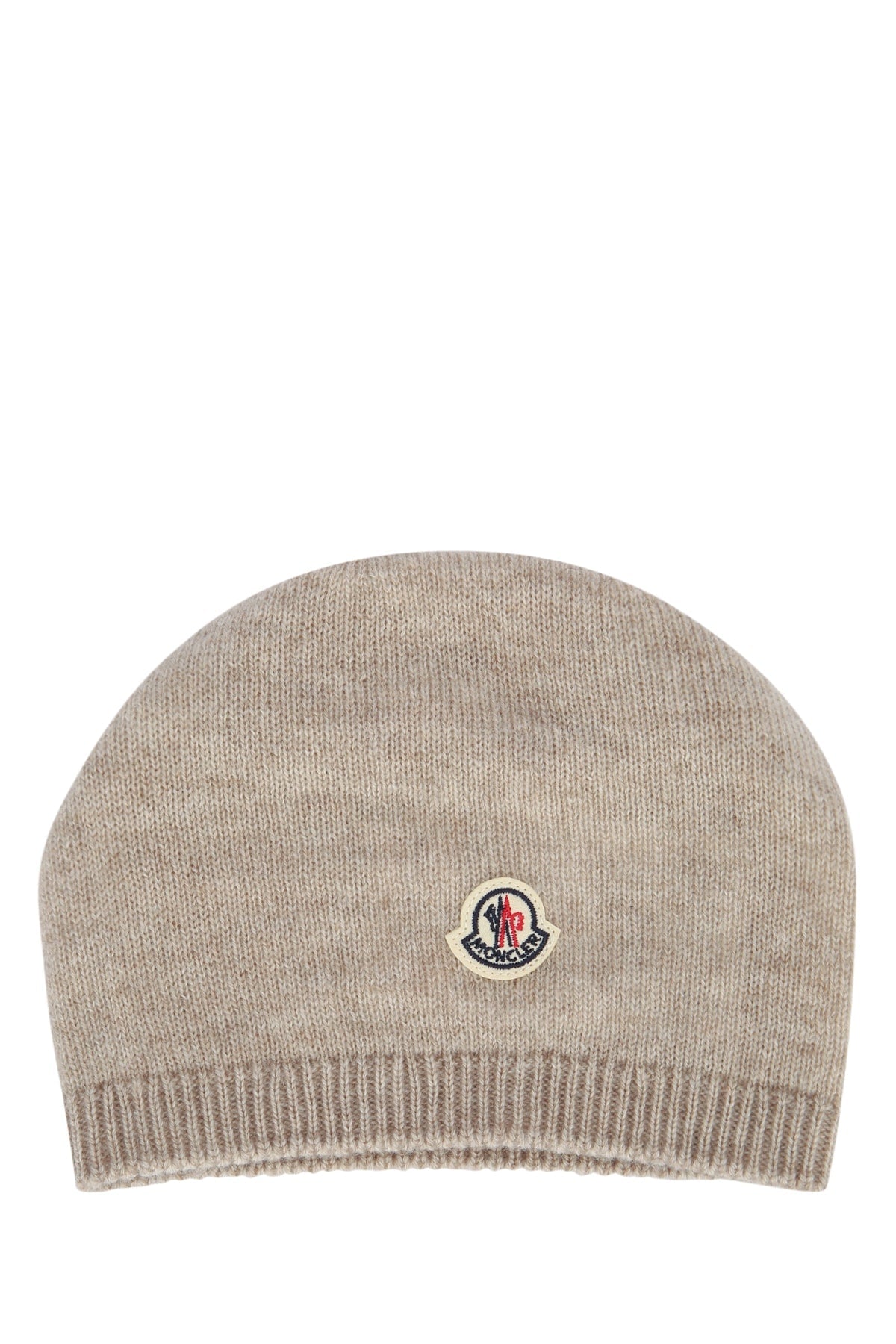 Moncler Jr Hat Ribbed Knit Beanie — Beige Wool Beanies