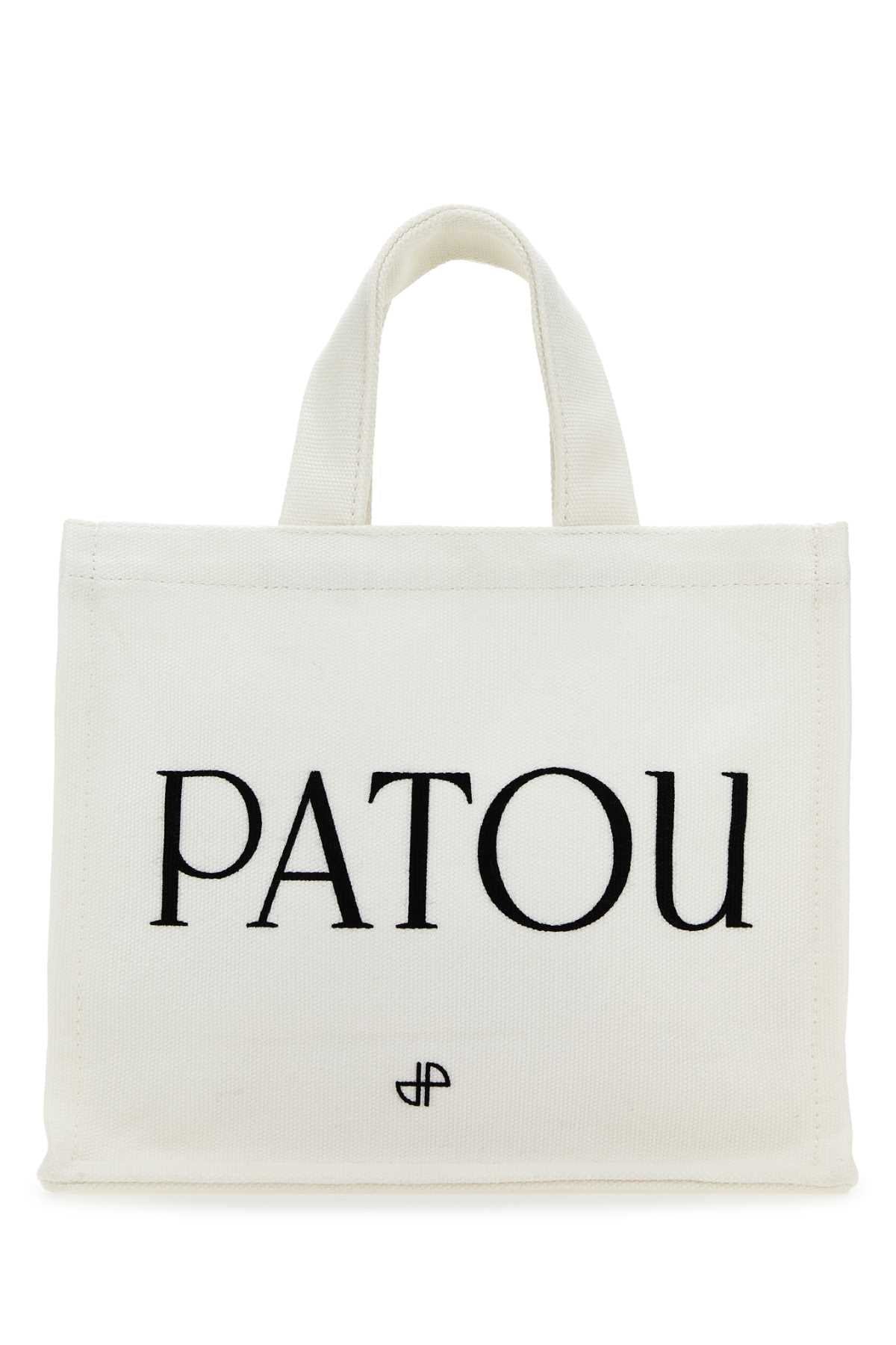 Patou Logo-Print Cotton Tote Bag — White Exterior