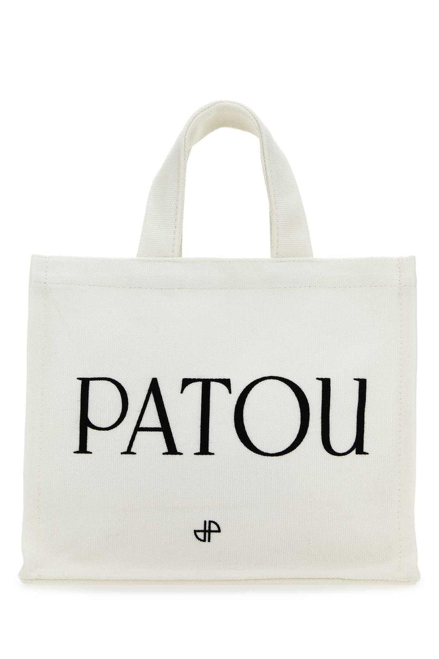 Patou Logo-Print Cotton Tote Bag — White Exterior
