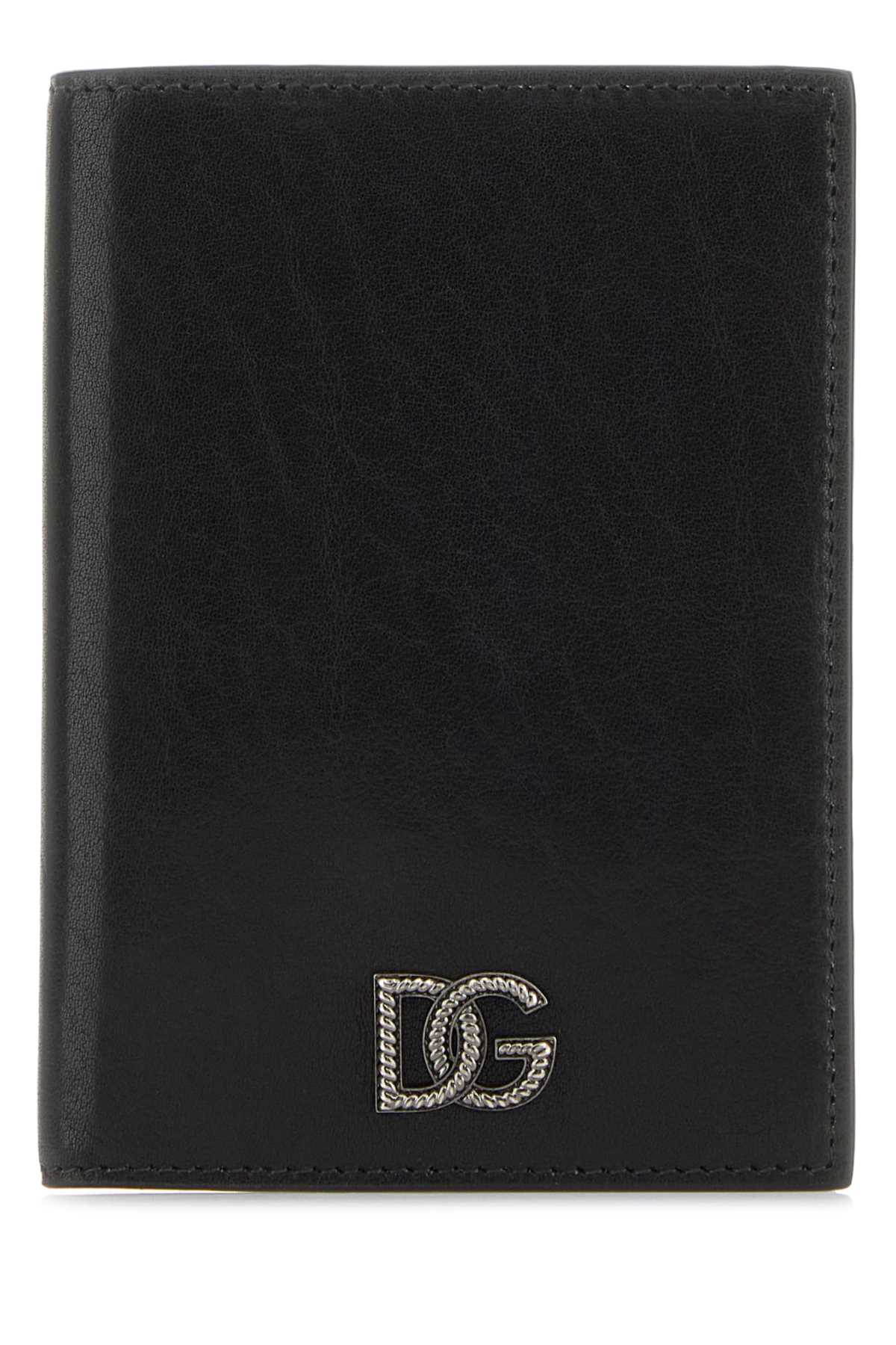 Dolce & Gabbana Leather Passport Wallet — Black Vitello