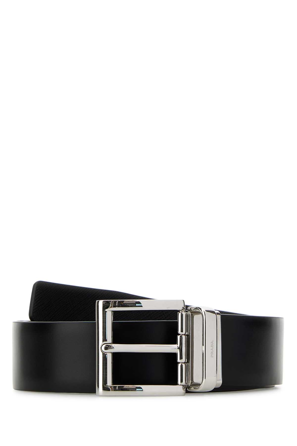 Prada Reversible Leather Belt — Black Vitello