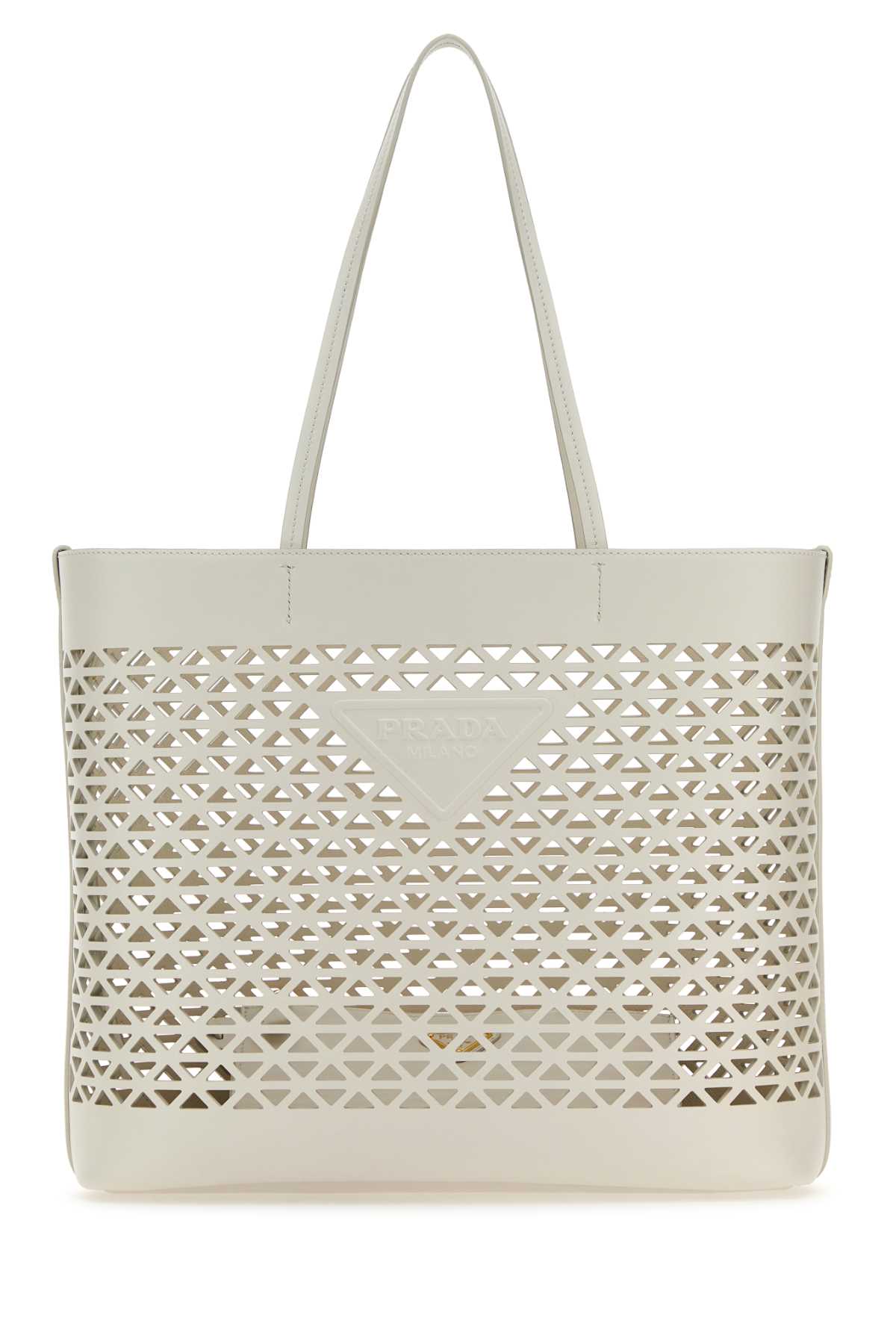Prada Perforated Leather Tote Bag — White Exterior