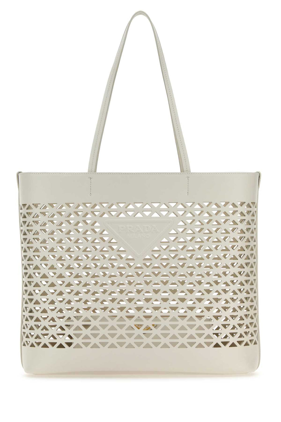 Prada Perforated Leather Tote Bag — White Exterior