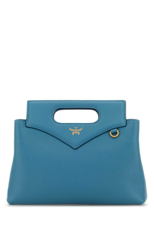 Mcm Structured Calf Leather Top Handle Bag — Blue