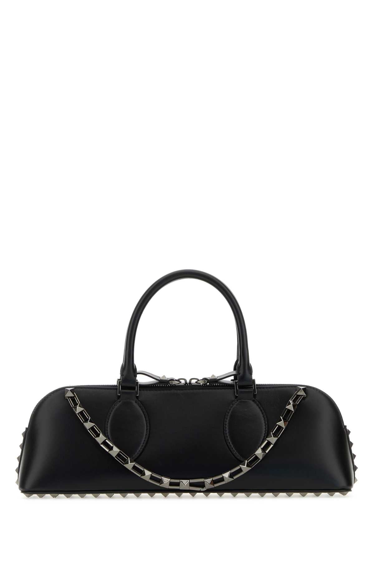 Valentino Garavani Rockstud-Embellished Leather Shoulder Bag — Black Exterior: Calf Lining