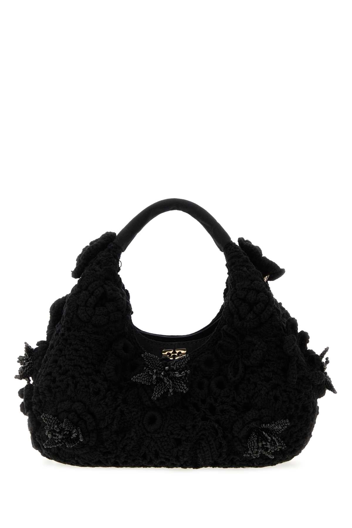 Ganni Crochet Hobo Bag — Black