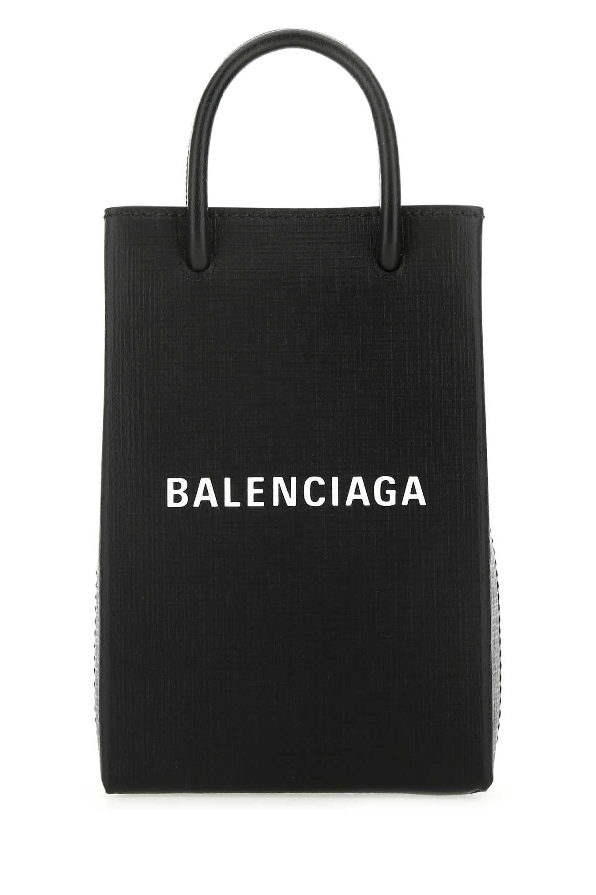 Balenciaga Logo-Embossed Calf Leather Phone Case Clutch — Black