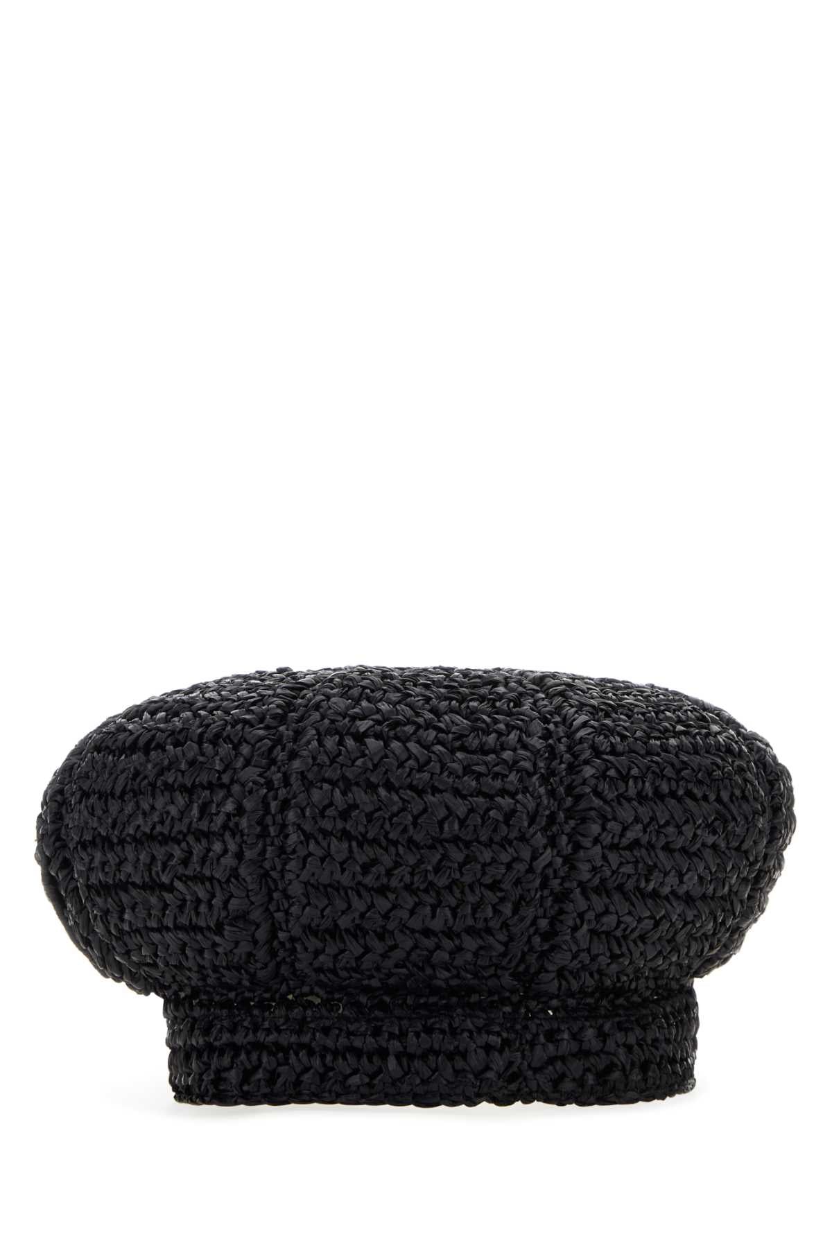 Prada Hat Woven Viscose Flat Cap — Black Exterior: Caps