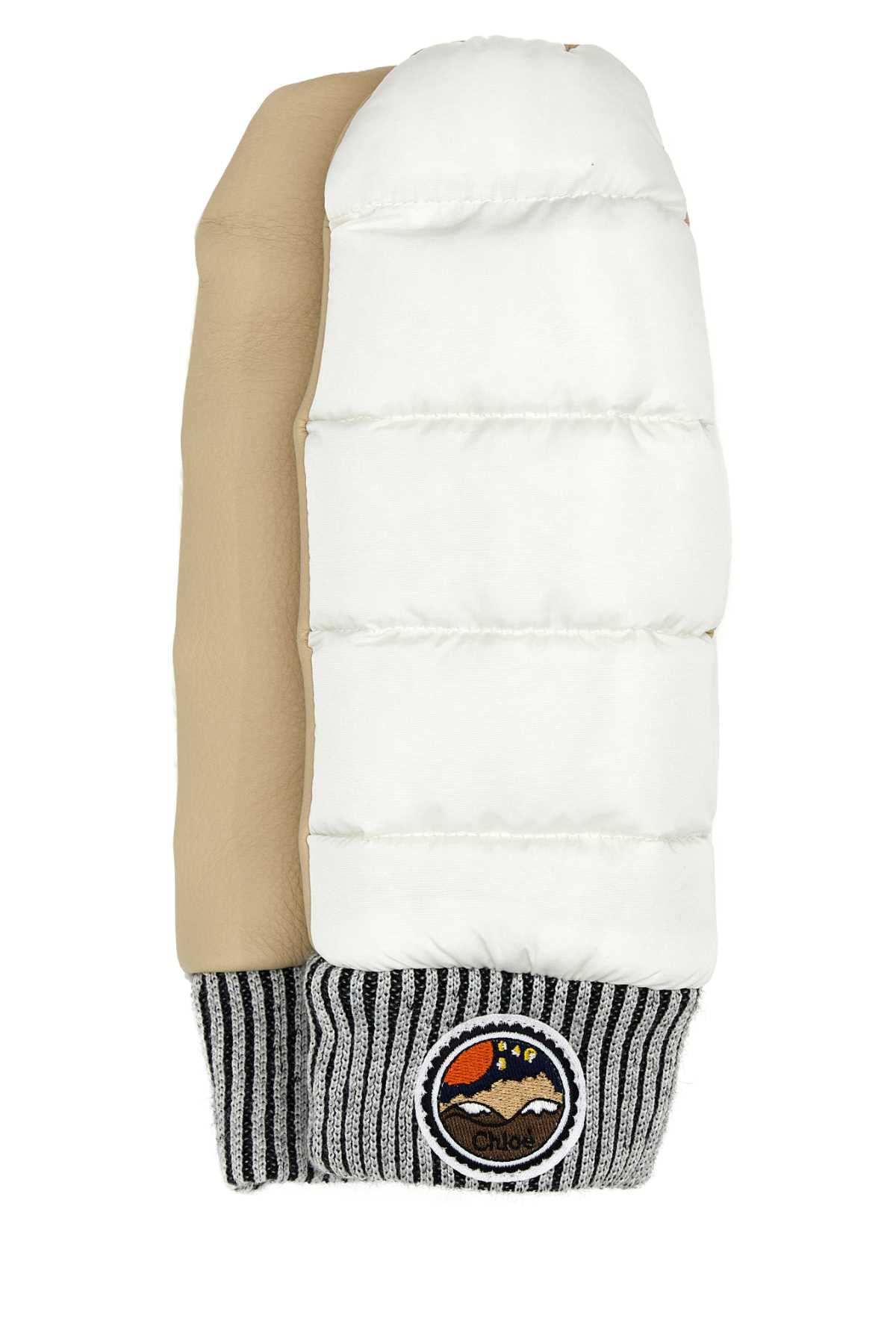 Chloé Two-Tone Nylon And Leather Gloves — White